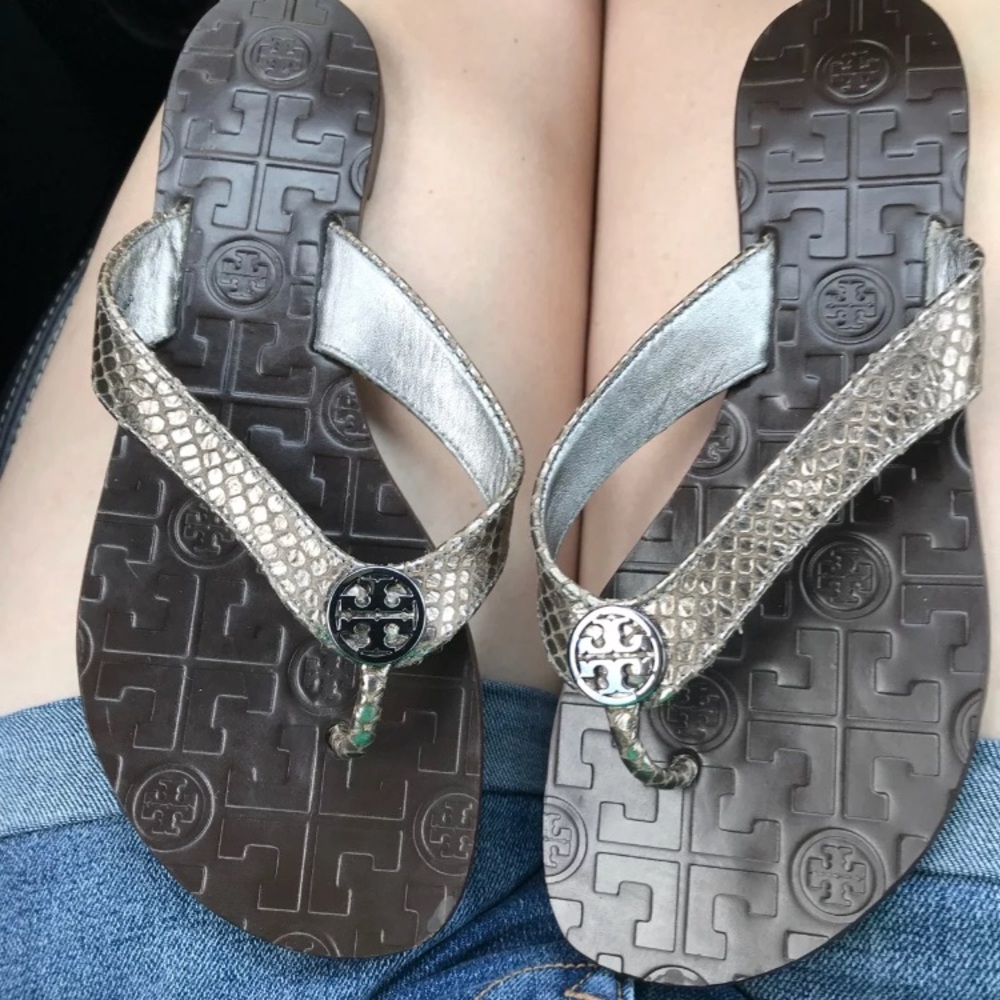 Tory Burch Snakeskin Flip Flops